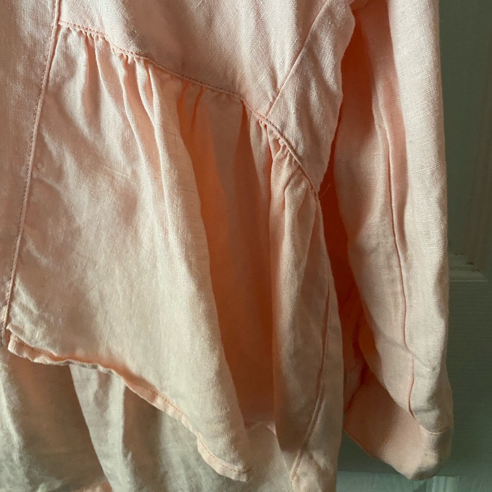 HOLDING HORSES Anthropologie McKenzie Peach 100% Linen Peplum Button Up Top XS - Picture 7 of 9